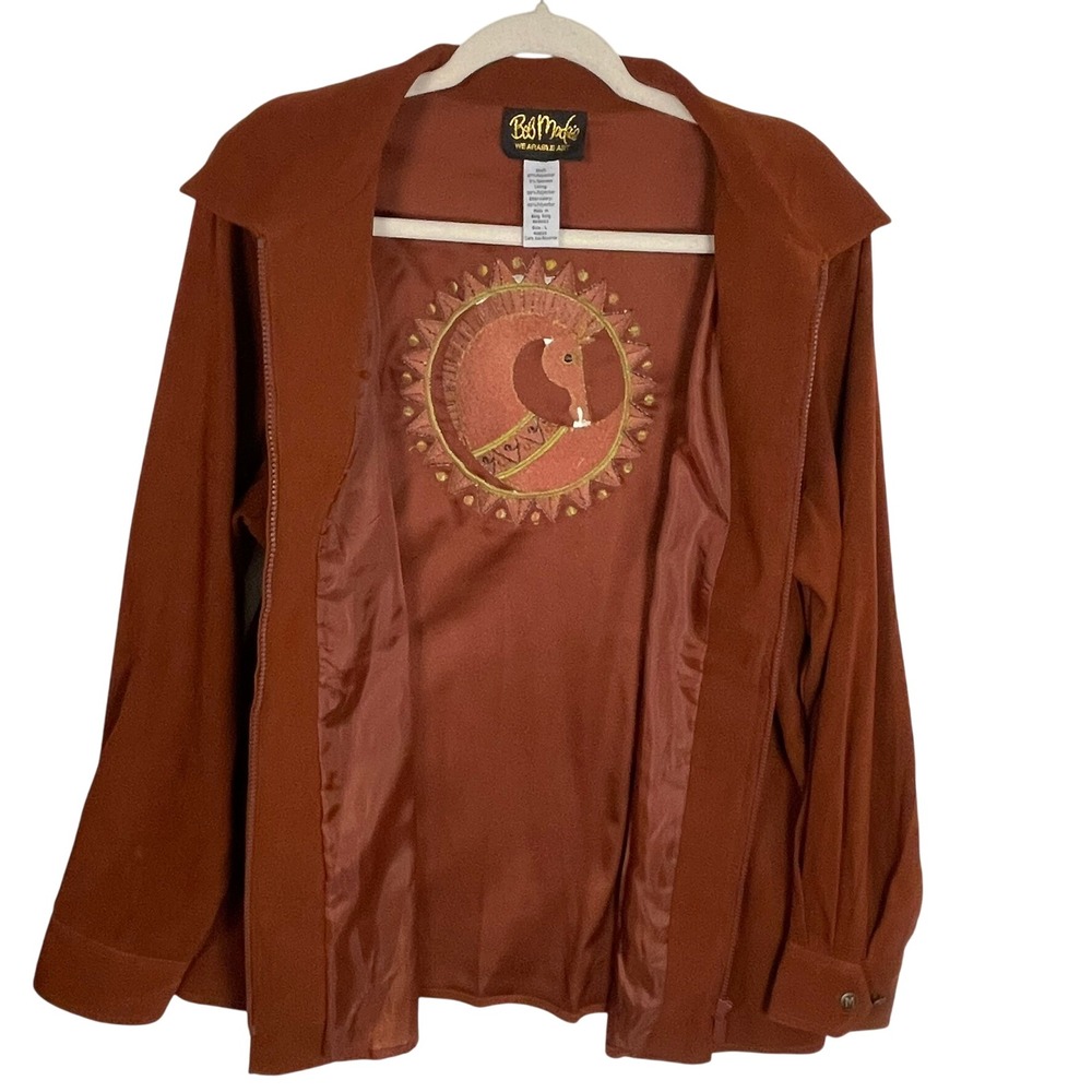 VTG Bob Mackie Wearable Art L 2pc Set Rust Embroidered Jacket Pants Hong‎ Kong - Picture 12 of 16